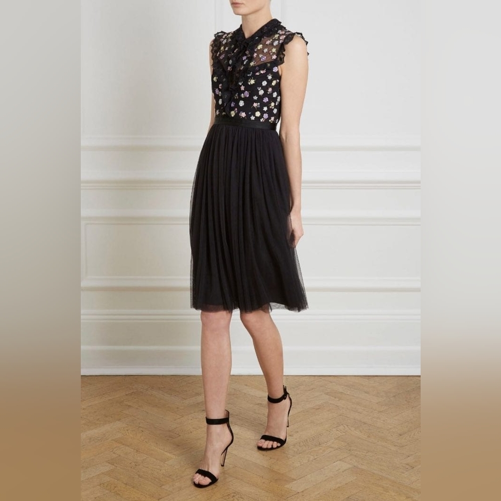 Needle & Thread Black Floral Midi Dress